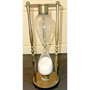 Vintage Hourglass timer white sand solid brass w/ patina MCM historical 10.5"T